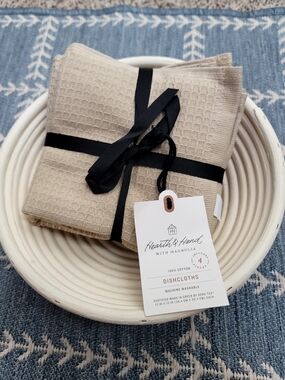 Hearth & Hand Beige Waffle Cotton Dishcloths with Black Ribbon